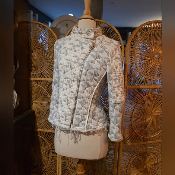 IRO Otavia Quilted Moto Jacket In Beige Multicolor Size French 36/US 4 - Picture 10 of 16